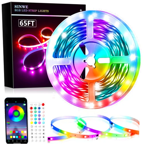 SINWE Led Lights for Bedroom 65.6FT, Music Sync Led Strip Lights with 44 Keys Remote and App Control, Color Changing RGB Led Lights for Room Home Kitchen Party Christmas Decoration (65.6ft)