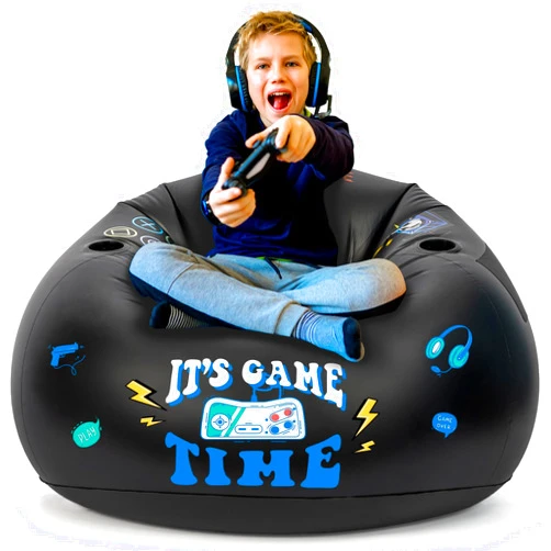BESZONE Inflatable Gaming Chair for Kids, Gaming Bean Bag Chair for Teens - Cool Boys Room Furniture with Cup Holder and Side Pocket, Perfect Gamer Decor for Boys Room, Kids Room Chair, Black Video Game Chair