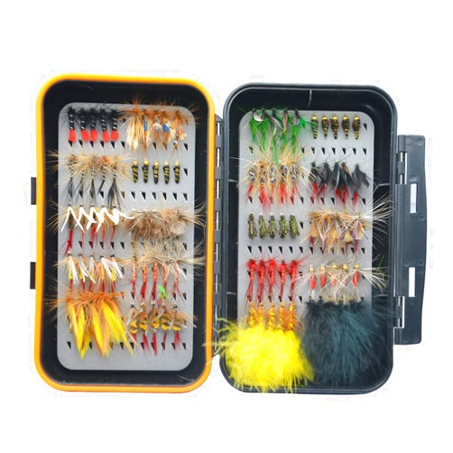 ALICHINO Fly Fishing Flies Kits Wet & Dry Trout Flies Sets, Fly Fishing Gear Fly Tying Materials Kit with Fly Box (100PCS Fly Fishing Flies with Black Box)