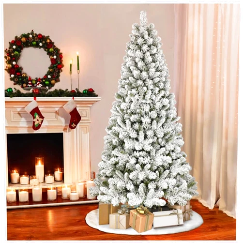 DYWOZDP 4/5/6/7FT Artificial Christmas Tree, Premium Spruce Snow Flocked Artificial Holiday Xmas Tree, Rich Branch Tips, Metal Stand, Christmas Decoration for Home, Office, Party,210cm/7ft