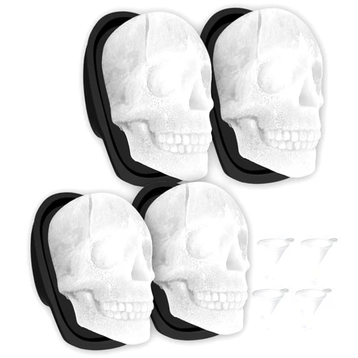 Antenda Extra Large 3D Skull Ice Cube Mold Silicone Ice Molds for Whiskey Skull Ice Cube Trays with Funnel for Big Mouth Cup Skull Ice Maker with Resin Chocolate sugar Whiskey Ice Mold for Parties (4 Pcs)