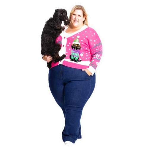 JOLLIDAYS x Glitter and Lazers Women's Holiday, Crew Neck, Long Sleeve, Cardigan Sweater