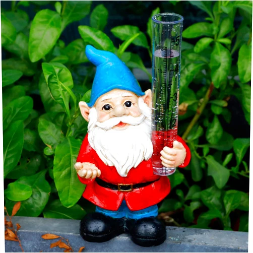 FORUP Resin Gnome Rain Gauges, Christmas Resin Gnome Garden Statue with a Plastic Rain Gauge, Hand Painted Gnome Sculpture Water Gauge for Rain