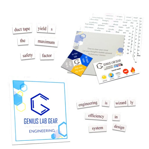 Genius Lab Gear Engineering Word Magnets Kit - Funny Nerdy Poetry Set for College to PhD & Professional Engineers - Ideal Cool Geek Gifts Office Refrigerator-Magnetic White Board - Perfect for STEM Students & Adults