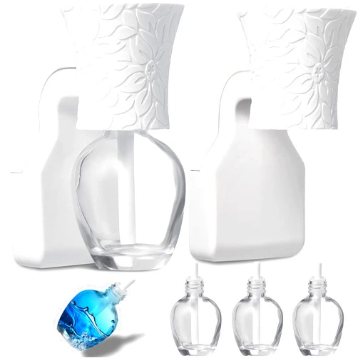Patelai 2 Pieces Wall Plug-in Diffuser Fragrance Plug with 4 Pieces Empty Bottles for Spreading Essential Oils Home Bathroom (White)