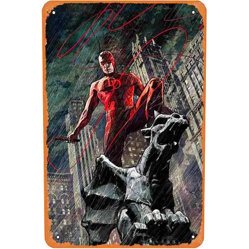 GNTOET Daredevil - Comic Devil Iron Painting Wall Poster Metal Vintage Band Tin Signs Retro Garage Plaque Decorative Living Room Garden Bedroom Office Hotel Cafe Bar