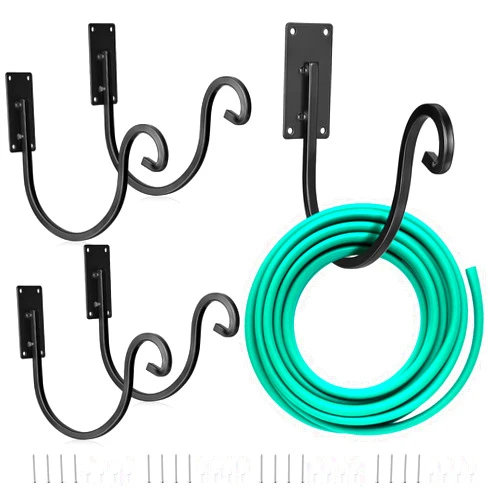 Dunzy 4 Sets Garden Hose Holder Wall Mount Garden Water Hose Holders Heavy Duty Pool Hose Hanger Hand Forged Water Hose Hanger Rack for Outside Garden Hose Expandable Hose Water Hose Storage