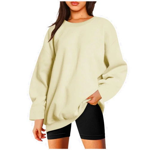 FOCLMP Women 2024 Trendy Oversized Sweatshirt Solid Color Pullover Tops Crewneck Sweatshirts Sweaters Cute Fall Clothes