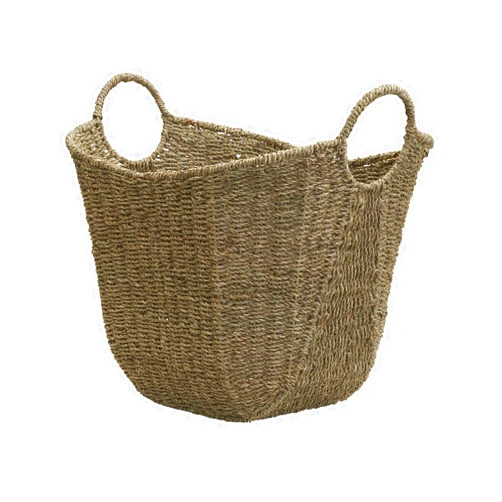 Household Essentials Brown Wicker Storage Basket with Handles Large | Natural Seagrass