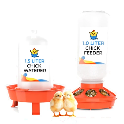 Lil'Clucker 1L Chick Feeder, 1.5L Chicken Waterer - No Leakage Chick Feeder and Waterer Kit, Hanging Baby Chick Waterer, Durable Chicken Water Feeder, Chicken Feeder and Waterer Set, Poultry Waterer