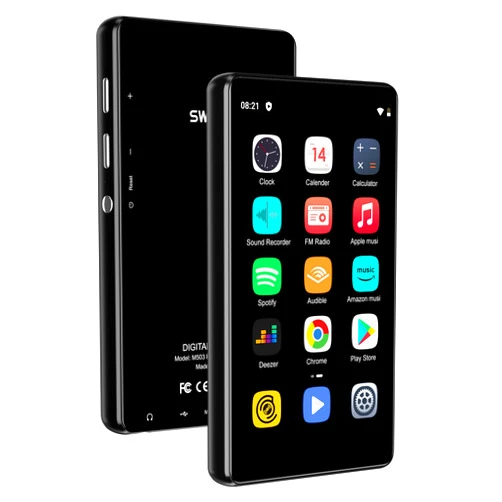 SWOFY 80GB MP3 Player with Bluetooth and WiFi,SWOFY M503Pro MP3 & MP4 Player with Spotify, 4“ Andriod Music Player with Micro SD Card Slot Support Max 512GB Expansion Black