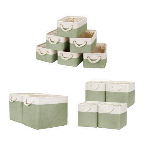 Temary Baskets Fabric Storage Bins for Shelves Fabric Storage Cubes for Organizing Home (White&Green, 6Pack-11.8Lx7.9Wx5.3H, 2Pack-16Lx12Wx12H, 4Pack-12Lx12Wx12H)