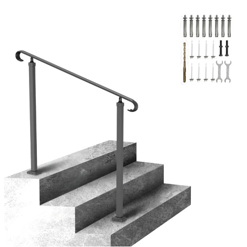 VEVOR Handrail for Outdoor Steps, 3-4 Steps Flat Outdoor Handrail, Adjustable Wrought Iron Staircase Handrail, Thickened Stair Railings for Porch Railing, Deck Handrail