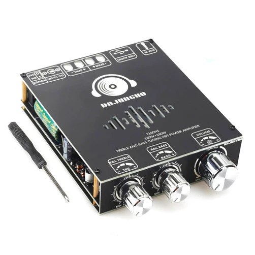 AUGUESLD T160HS 160W+160W Amplifier Board with Treble and Bass Control,2.0 Channel Stereo AMP Board,Bluetooth/AUX/USB Input DC 12-36V