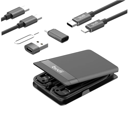 BUDI MFi Certified USB Type C Cable and 3 Types USB Adapter Combination Set USB Adapter Kit Cable Convertor Storage Box for Traveling Phone Pad Charging PC Computer Data Transfer