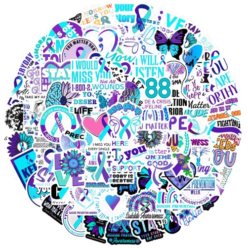 Generic 100PCS Suicide Awareness Stickers Suicide Prevention Stickers for Depressed Person, Waterproof Vinyl Stickers for Water Bottles Laptop Luggage for Adults Teens