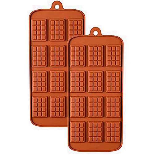 TOPOLMOLD Thin Mini Waffle Chocolate Chip Cookiee Silicone Mold, (2-Pack) Mini Rectangle Thin Waffle Candy Fondant, Break-Apart Waffle - Food-Grade, Dishwasher Safe, Heat Resistant
