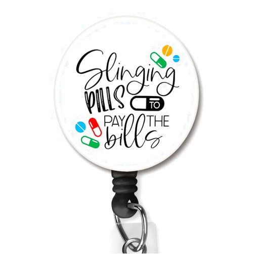 Yzkkbi Slinging pills to pay the bills Nurse Badge Clip ID Name Card Keychain Retractable Badge Reel Alligator Clip Nylon Cord Nurse Doctor Lanyard