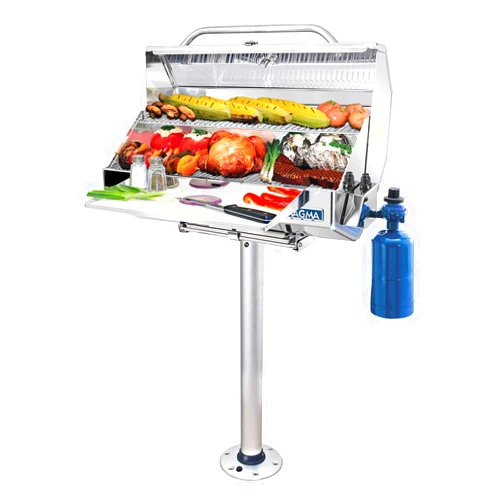 Magma Products, Double Locking Stowable Pedestal Mount, T10-185, Silver, One Size