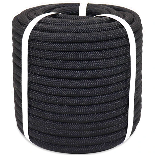 BONSINY Black Braided Polyester Rope 3/8 in x 100 ft Heavy Duty Rope - Strong Outdoor Rope for Tree Work Swing Pulling Sailing Camping