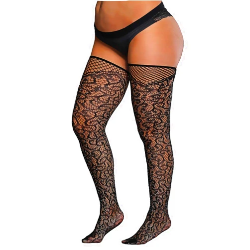 FANCAME Womens Sparkle Thigh High Stockings Patterned Floral Black Stockings Rhinestone Stay Ups Socks Tights