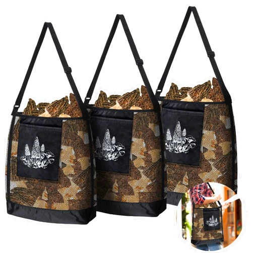 Woanger 3 Pcs Mushroom Foraging Hunting Bags Black Mesh Mushroom Harvesting Gathering Collecting Adjustable Picking Bag with Pouch Crossbody for Fruit Vegetable Hiking Camping