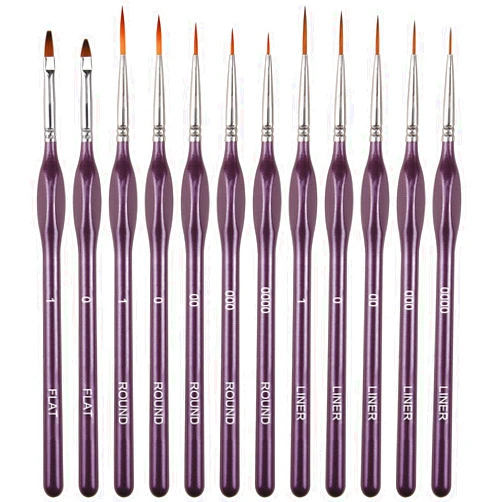 NICECRAFT 12 Pcs Fine Detail Paint Brush Set, Miniature Painting Brushes Professional Mini Paints Brushes for Acrylic, Watercolor, Oil, Models, Warhammer, Model Painting, Nail Brown
