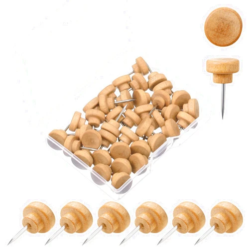 Gueevin 100 Pcs Wooden Push Pins Decorative Wood Thumb Tacks Map Tacks for Wall Hanging Bulletin Boards, Cork Boards, Foam Boards, Map Photos Calendar and Home Office Supplies with Box