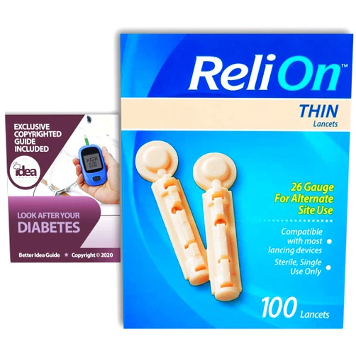 Idea Shop USA ReliOn Thin Lancets, 26 Gauge for Alternate Site Use, 100 Ct Bundle with Exclusive 