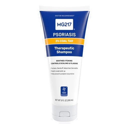 MG217 Psoriasis Shampoo with Coal Tar, Therapeutic Scalp Treatment, Controls Itching, Scaling, Flaking, Scale Buildup, Psoriasis Scalp Treatment, 3% Coal Tar Shampoo and Conditioner, 8floz