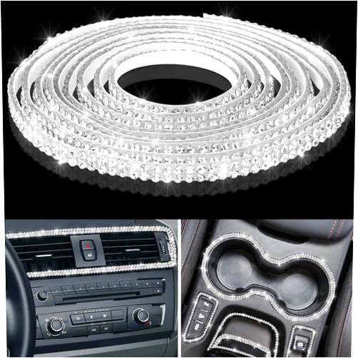 Kingdder Bling Car Trim Self Adhesive Bling Car Interior Exterior Decorations Car Decorations for Women Car Decorations Rhinestone Car Decorations Bling Stickers(White, 16.4 ft)