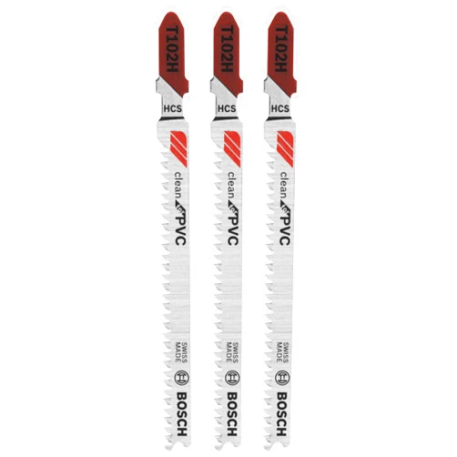 BOSCH T102H 3-Piece 3 In. 10 TPI Clean for PVC High Carbon Steel Jig Saw Blades