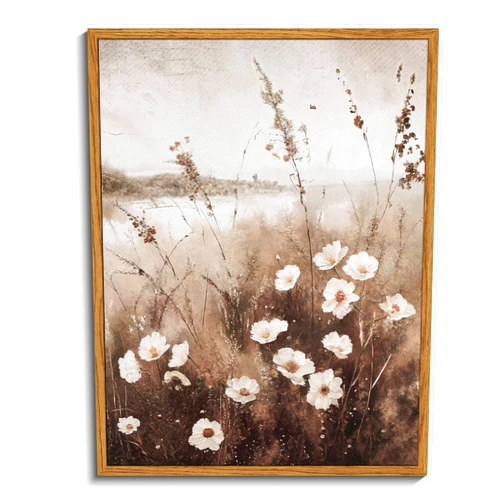 InSimSea Framed Wall Art for Living Room Landscape Canvas Wall Decor Meadow with Flowers Vintage Paintings Classical Wildflower Field Scene Boho Floral Pictures Decor for Bathroom Bedroom 11x14in