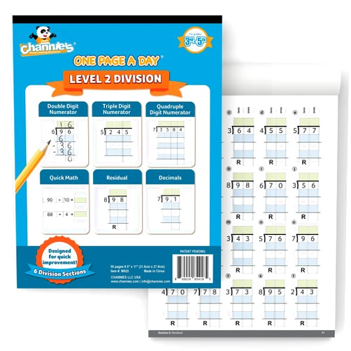 Channie's Channie’s One Page a Day Level 2 Division Workbook, Educational Math Activity Book for Kids, Ideal for 3rd to 5th Grade, 50 Pages of Level 2 Divisions for Daily Practice with Answer Sheets Included