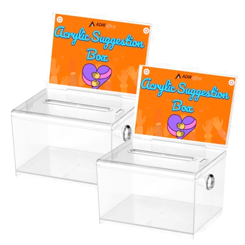 AdirOffice Adir Donation Box with Lock (2 Pack) - Acrylic Suggestion Box with Slot and Sign Holder for Raffle, Tip Jar, Voting, Comments - Cash Donation Boxes for Fundraising (6.25x4.5x 4 Inches)