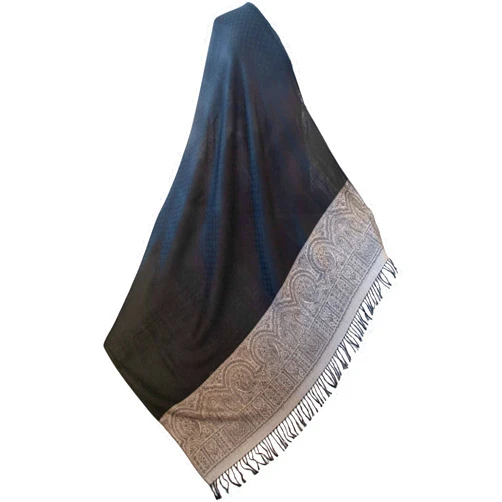 HERITAGE STORE HERITAGE TRADING Large Shawl. Silk Wool Blend. Black Paisley & Silver Pashmina