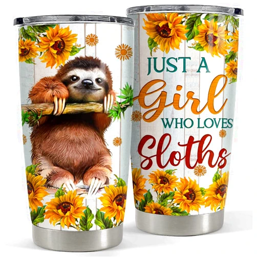 SANDJEST Sloth Tumbler Sunflower 20oz Tumblers with Lid Gift for Girl Daughter Women Best Friend Sister Animal Lovers Christmas Birthday