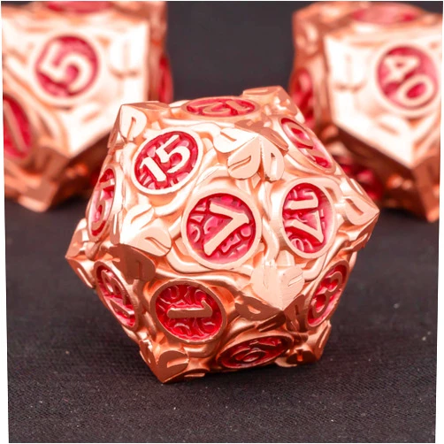KERWELLSI 7Pcs Nature Vines Leaf Metal DND Dice Set, Rose Red Polyhedral Dungeon and Dragons RPG Role Playing D&D Dice with Gift Box, D and D Game Dice D20 D12 D10 D8 D6 D4