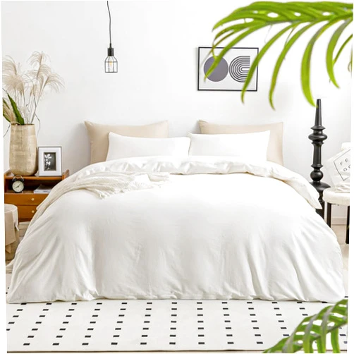 JELLYMONI White Duvet Cover California King - 100% Washed Cotton Linen Feel Textured Lightweight Cooling Comforter Cover, 3 Pieces Soft Bedding Set with Zipper Closure (White, Cal king 104