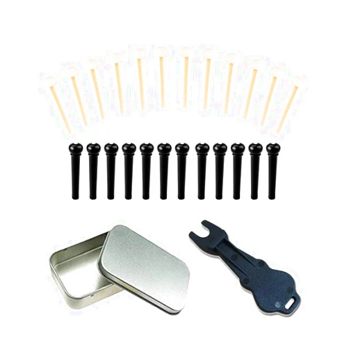 Jinlop 24pcs Acoustic Guitar Bridge Pins Pegs with 1pc Bridge Pin Puller Remover, Ivory & Black-Jinlop