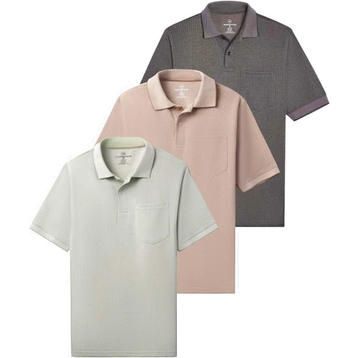 Real Essentials 3 Pack: Men's Regular-Fit Ribbed Polo Shirt with Pocket (Available in Big & Tall)