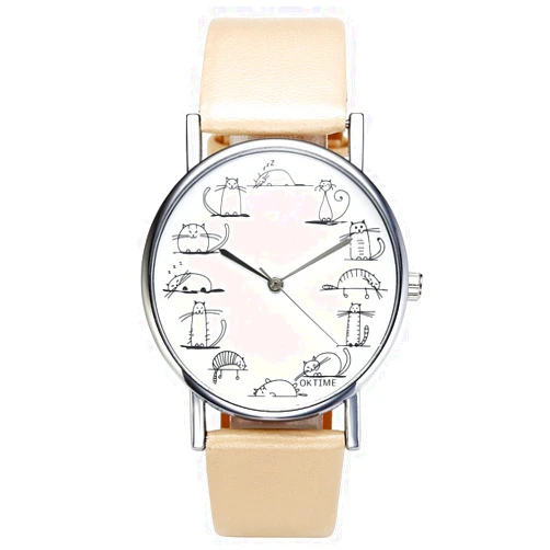 Top Plaza Fashion Women's Platinum Plated Mini Cat Glasses Analog Quartz Watch, PU Leather Strap Gold Tone - Mint Green