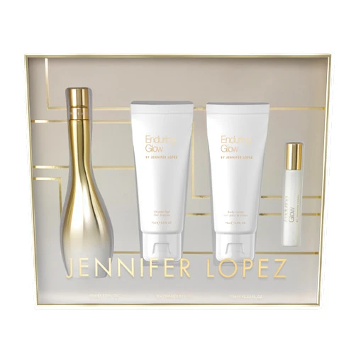 Jennifer Lopez Enduring Glow Gift Set | Eau De Parfum 50ml (1.7 fl. oz.), Shower Gel 75ml (2.5 fl. oz.), Body Lotion 75ml (2.5 fl. oz.), & EDP Rollerball 7.5ml (0.25 fl. oz.)
