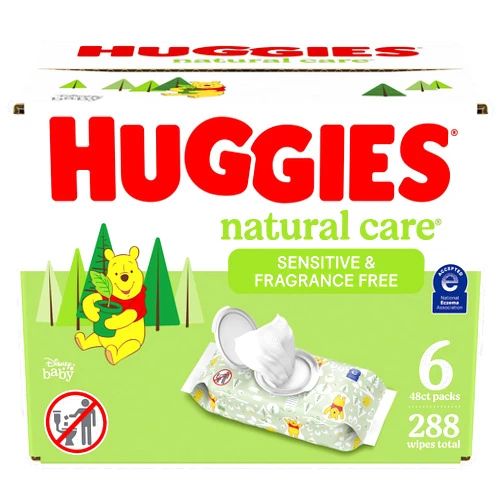 Huggies Natural Care Sensitive Baby Wipes, Unscented, Hypoallergenic, 6 Flip-Top Packs (288 Wipes Total)