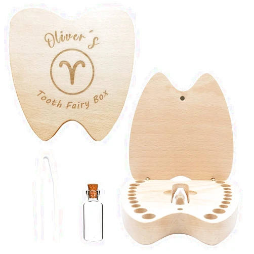BULIHAN Personalized Baby Tooth Box, Custom Engraved Wood Baby Teeth Container with lanugo Bottle (Beech-XZ)