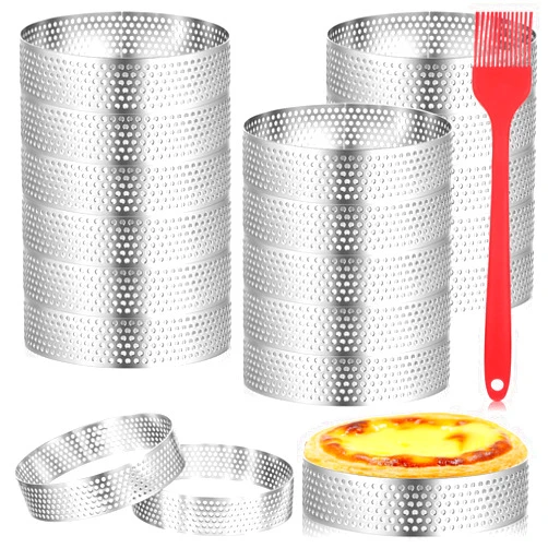 Mekueeex 16 Pcs Perforated Tart Rings Round Stainless Steel Tart Rings for Baking Nonstick Metal Round Cake Ring for Pastry French Dessert Mousse Food Crisp Home Food Making Tool (3.15'')