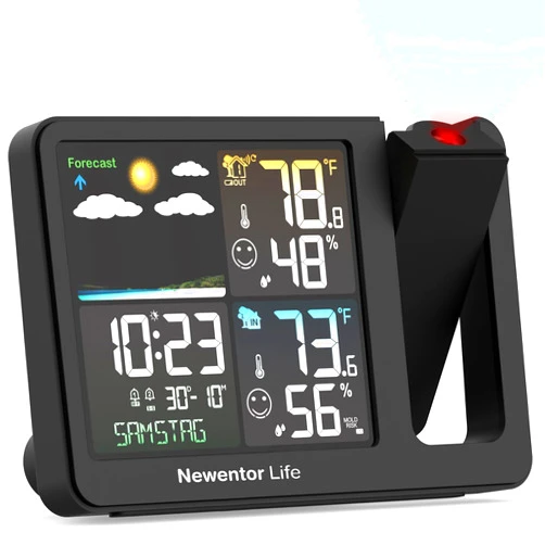 Newentor Life Projection Alarm Clock, Projector Alarm Clocks for Bedroom, Digital Indoor Outdoor Thermometer Wireless, Weather Station with Remote Sensor, Hygrometer with Time/Temperature Projecting