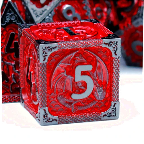 Haxtec Metal DND Dice Set Red Black Metal D&D Dice with Fire-Breathing Dragon Elements & Leather Dice Bag Polyhedral Dice for Dungeons and Dragons TTRPG Gifts