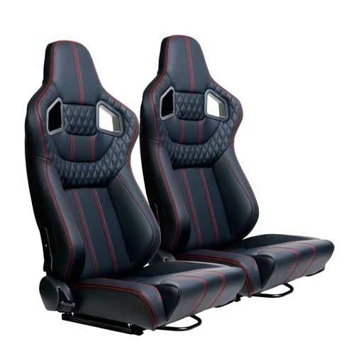 WTRAVEL Racing Seats 2 Pcs Reclinable Bucket Seats with 2 Sliders Adjustable PU Leather Seats Universal Sport Seats for Cars (Black Red, 36.6