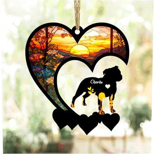Love Signal Staffordshire Bull Terrier Suncatcher, Personalized Staffordshire Bull Terrier Memorial, Dog Loss Suncatcher, Dog Remembrance Gift, Dog Memorial Ornament, Loss of Dog Sympathy Gift